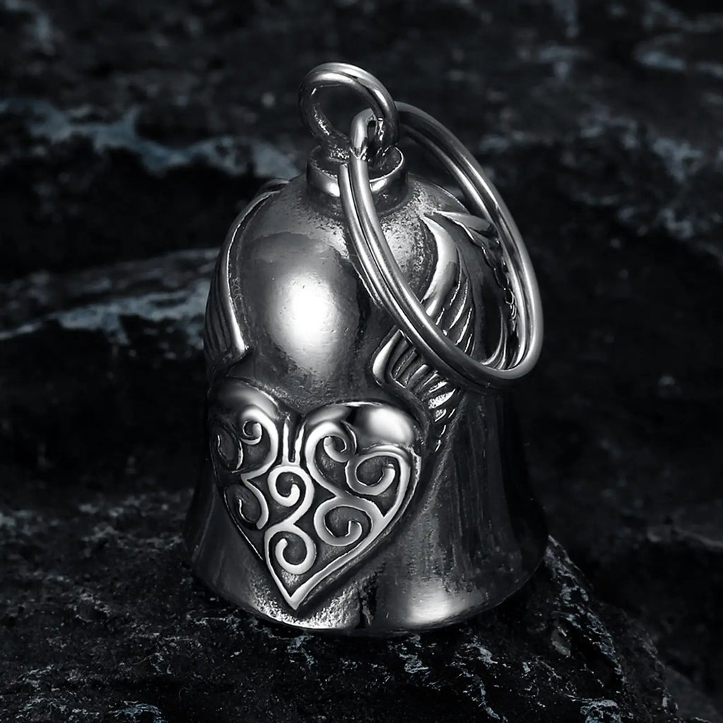 Heart Wing Motorcycle Bell Pendant Heart Lucky Bell style riding Bell Good Luck Bell Retro Motorcycle Safety Bell decoration Oasis Select