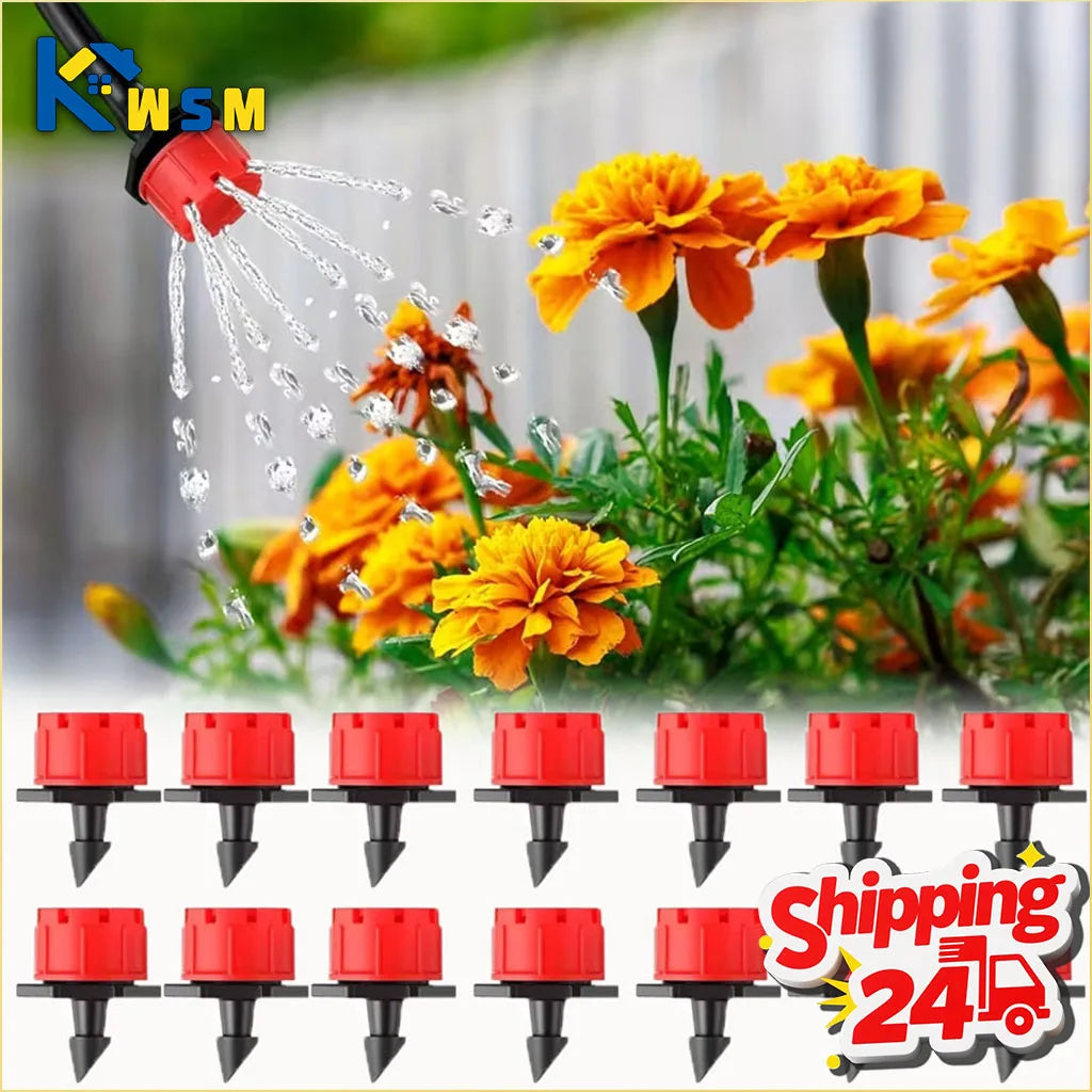 50-800PCS Adjustable 8 Hole Red Cap Drip 360 Degree Watering Adjustable for Garden Watering Pipe System Anti Clogging Dripper Oasis Select