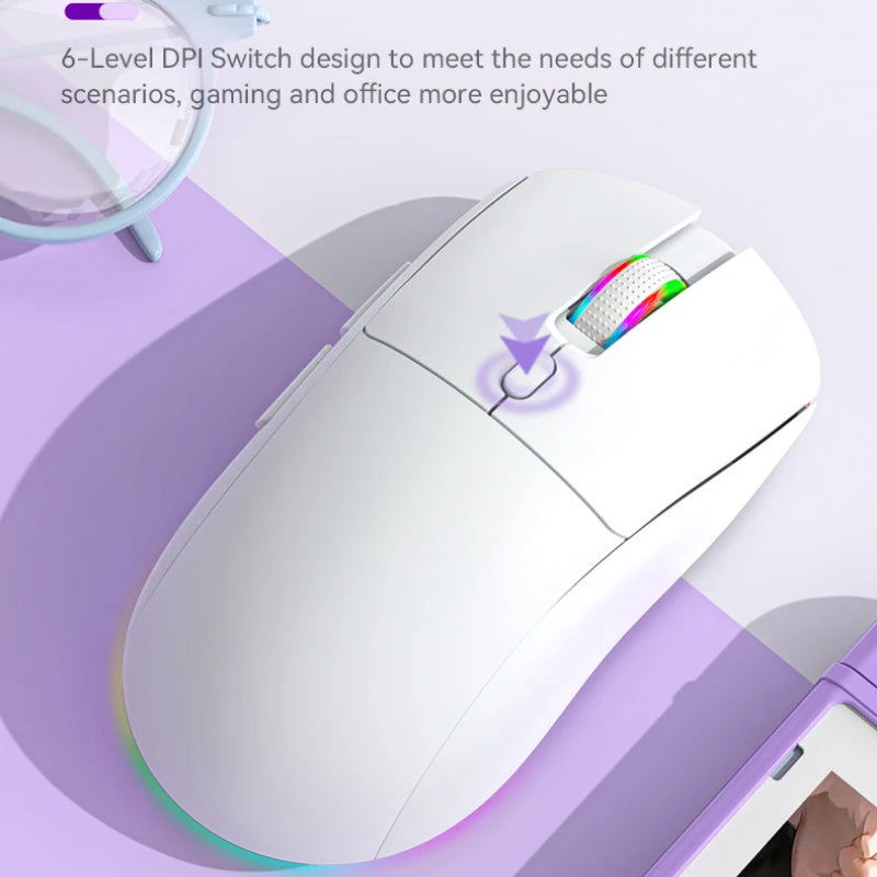 Tri-mode RGB Gaming Mouse Dual BT/2.4G/USB Wired Mouse Rechargeable Mouse 6 Button 4800DPI Bluetooth 5.3 Mouse for Laptop Tablet Oasis Select