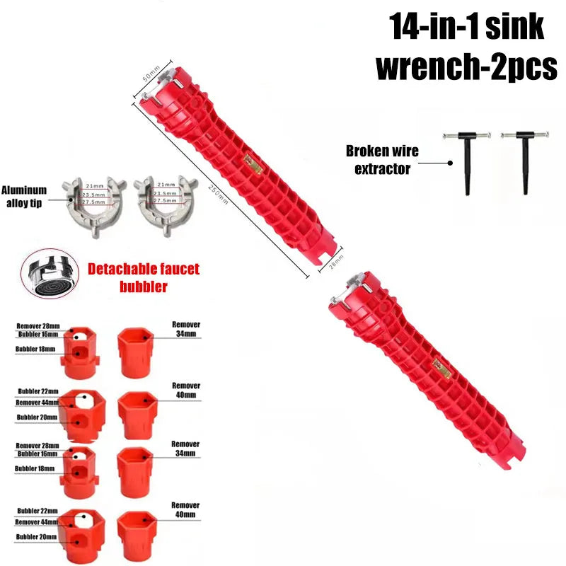 Sink bathroom wrench plumbing installation tool household water pipe faucet angle valve sink maintenance disassembly wrench Oasis Select 14-in-1-2pcs