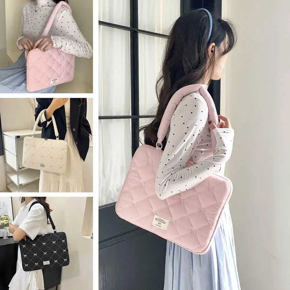 Cute Bow Embroidered Laptop Sleeve Bag – Shockproof 15"