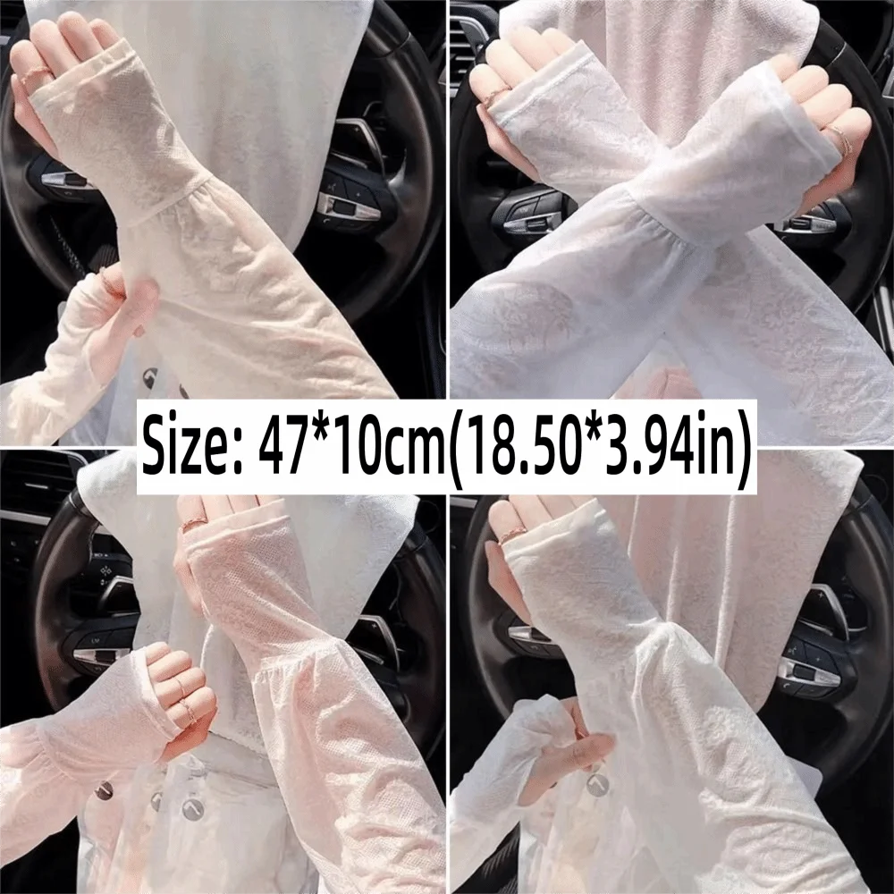 Fashion Lace Ice Silk Sleeves Long Soft Breathable Sunscreen Sleeves UV Protection Arm Glove Sleeves Women Oasis Select