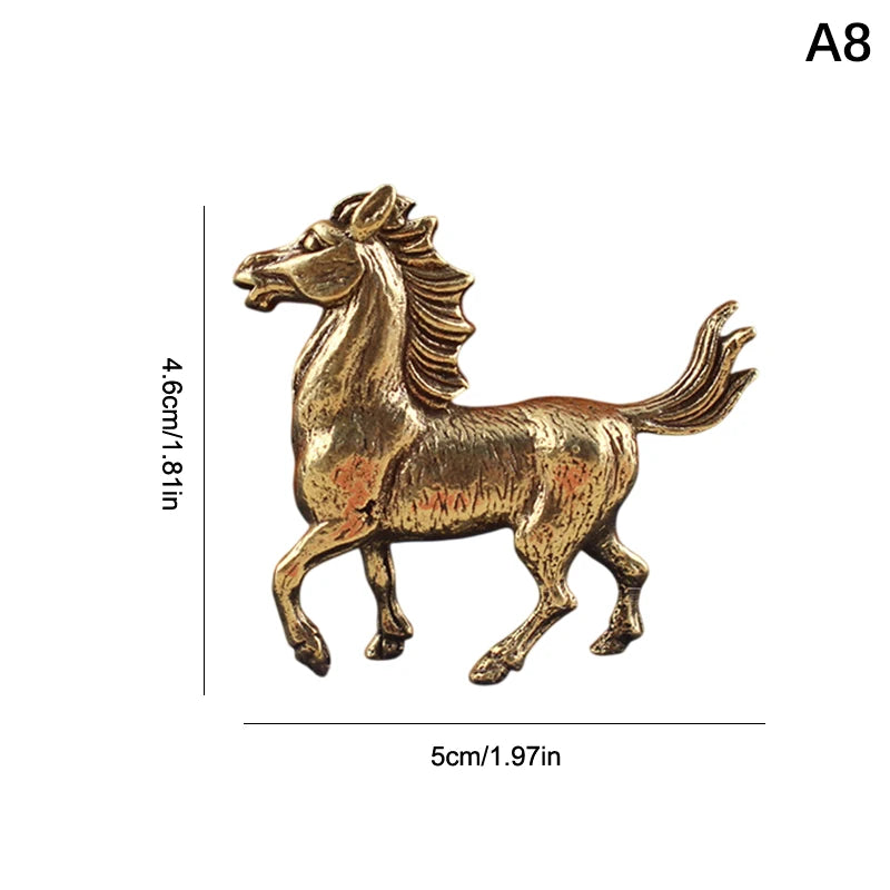 Brass Horse Figurines Chinese New Year Zodiac Horse Ornament Feng Shui Lucky Statue Home Office Desktop Decoration Crafts Oasis Select A8