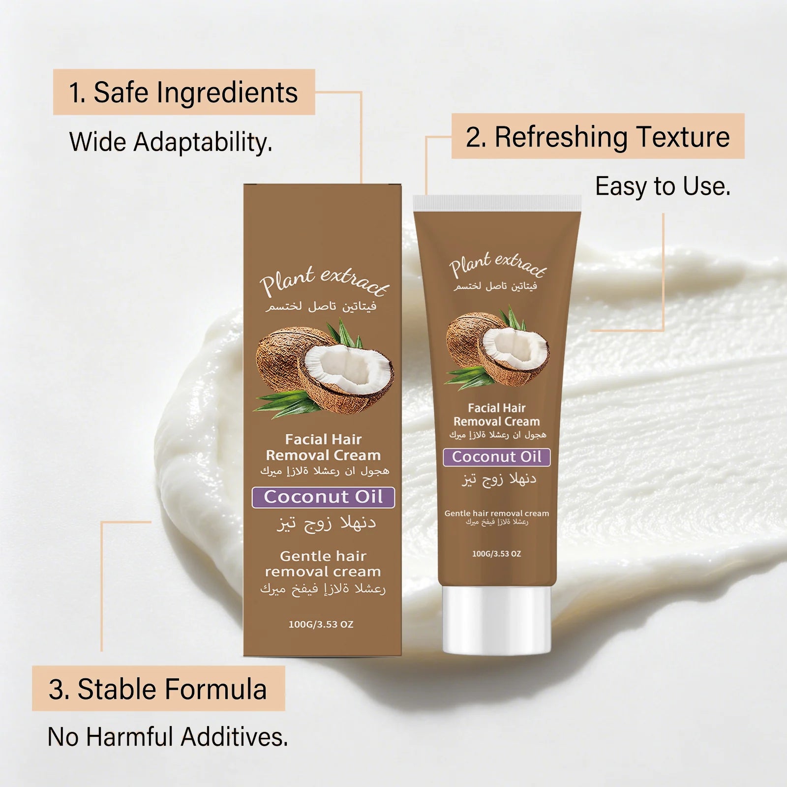 Coconut Hair Removal Cream – Painless Face & Body Depilatory Hair Removal Cream Oasis Select