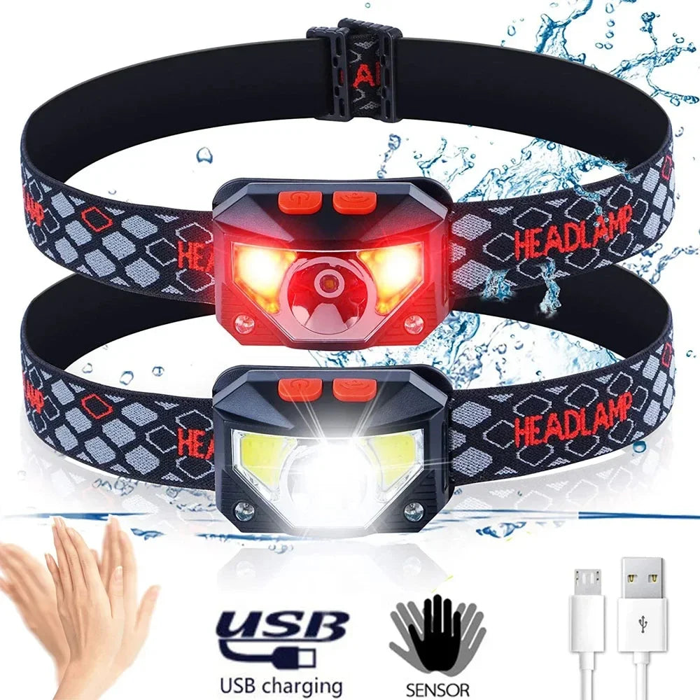 8 Modes LED Headlight Handfress Motion Sensor Powerful Headlamp Head Lamp COB Flashlight Torch Head Light For Camping, Fishing Oasis Select
