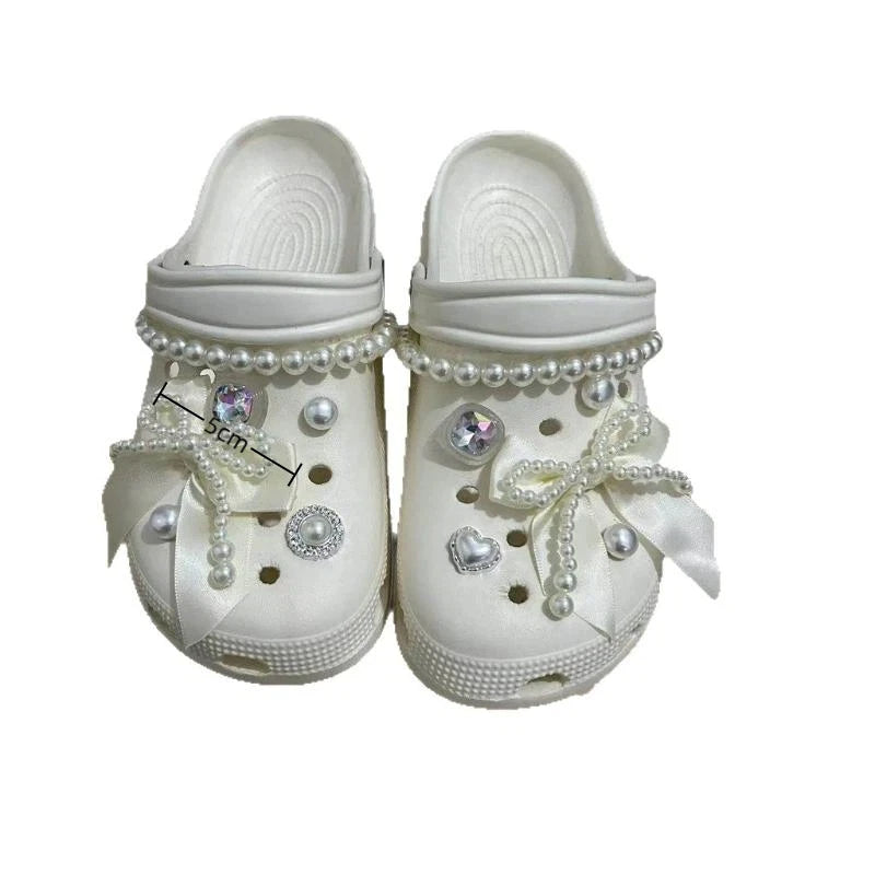 Elegant Rhinestore Bowknot Clogs Accessories Summer 2026 Woman's Luxury DIY Shoes Charms Set Y2K Metal Heart Shoes Decorations Oasis Select