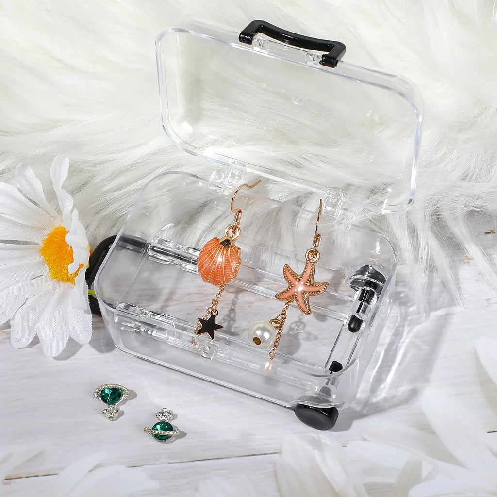 Mini Suitcase Storage Box – Transparent Plastic Jewelry Case
