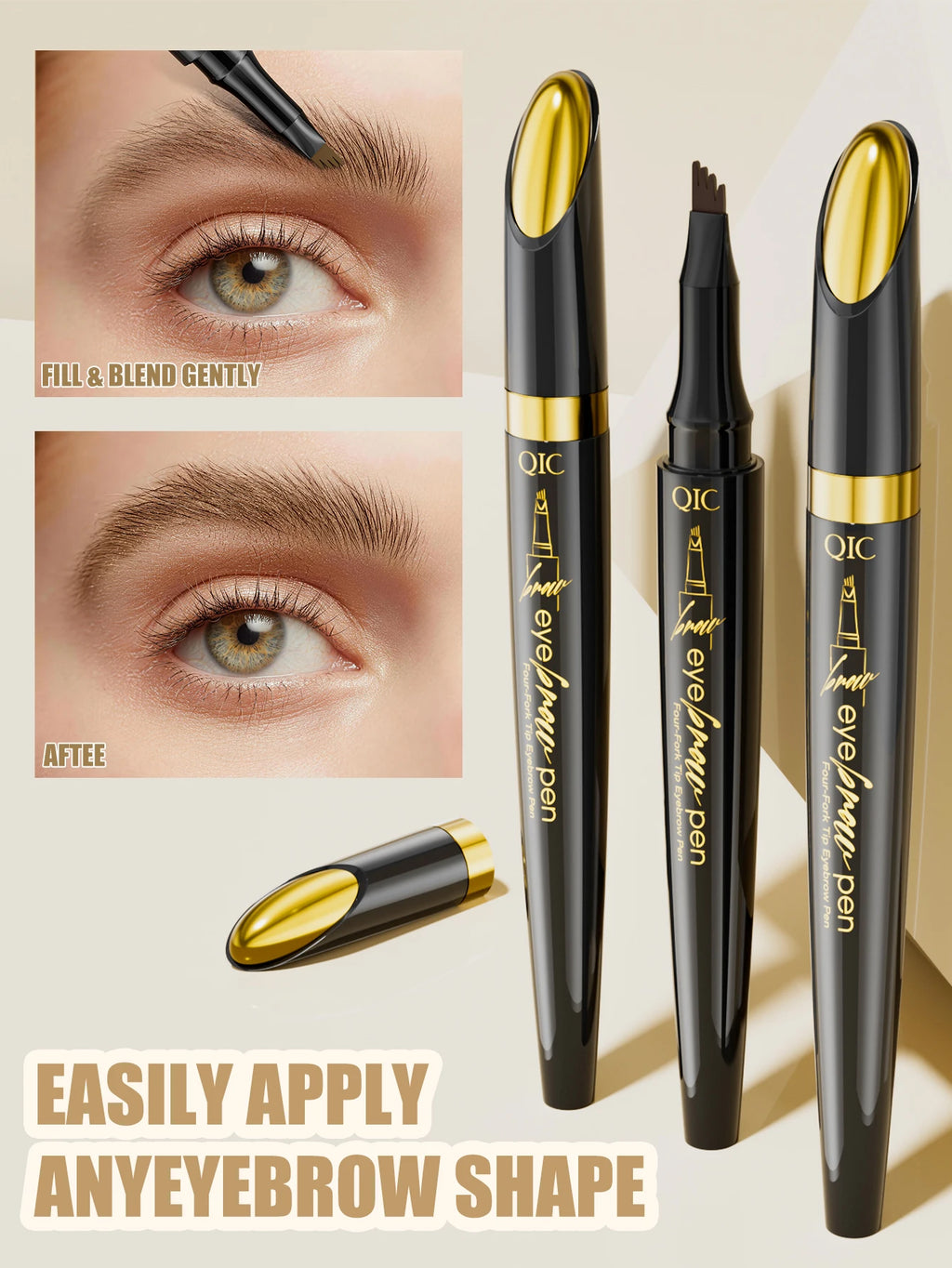 QIC Micro-Tip Liquid Eyebrow Pencil – Waterproof, 5 Colors