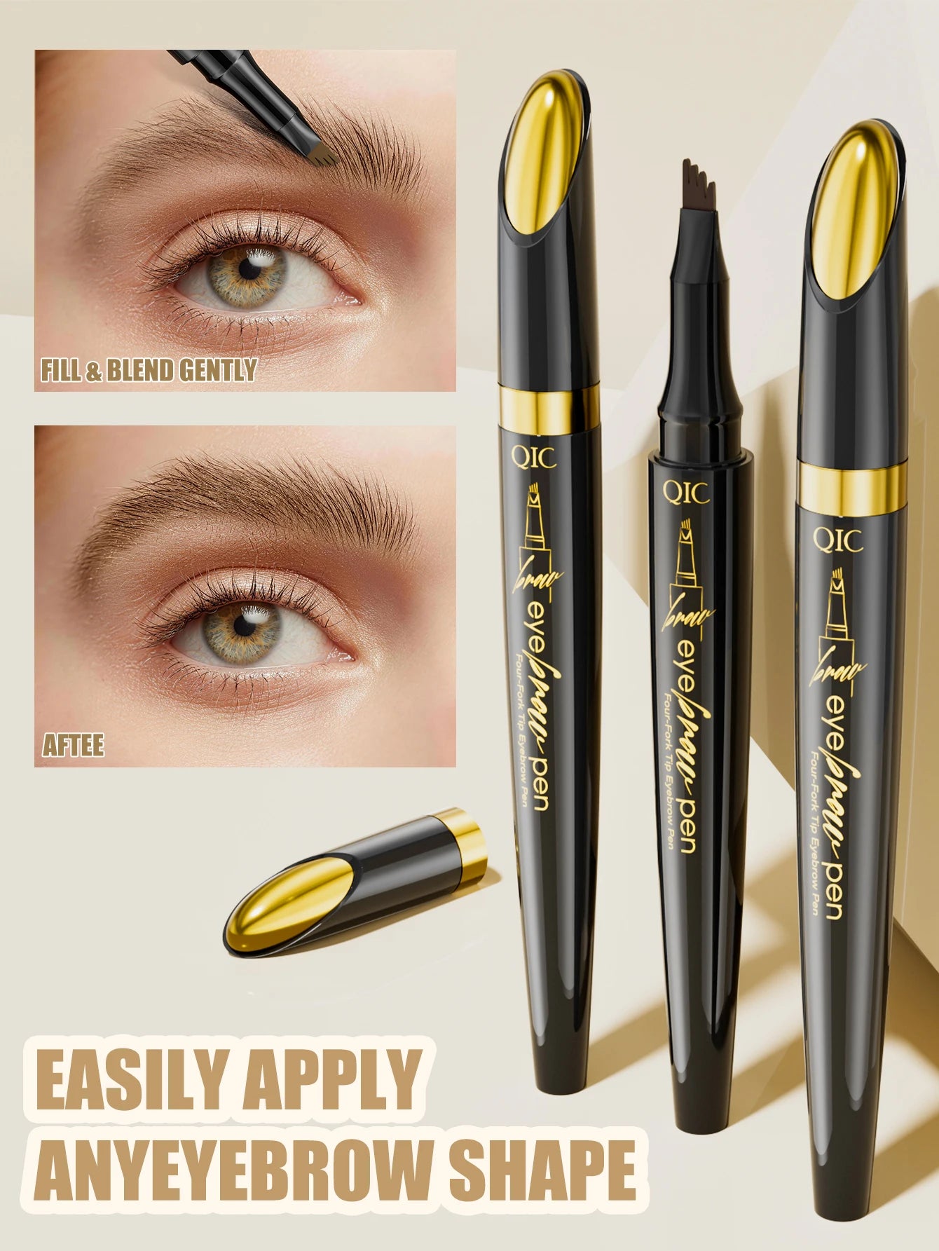 QIC Micro-Tip Liquid Eyebrow Pencil – Waterproof, 5 Colors