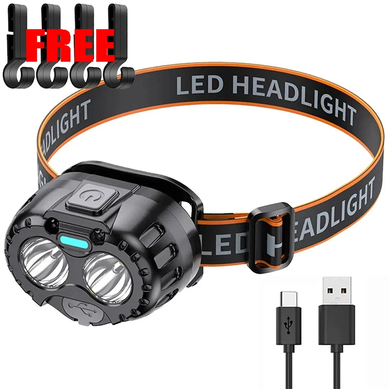 Portable XPE+LED Motion Sensor Headlight Rechargeable HeadLamp Flashlight Front Light for Camping Hiking Emergency Lantern Torch Oasis Select 1PCS-B-clip
