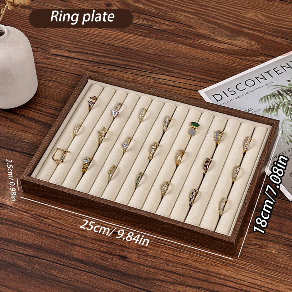 1pc Walnut Wood Grain Jewelry Box, Storage Tray for Rings, Necklaces, Earrings, Store Counter Display Tray Oasis Select Ring plate