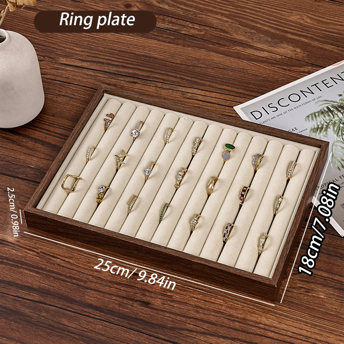 1pc Walnut Wood Grain Jewelry Box, Storage Tray for Rings, Necklaces, Earrings, Store Counter Display Tray Oasis Select Ring plate