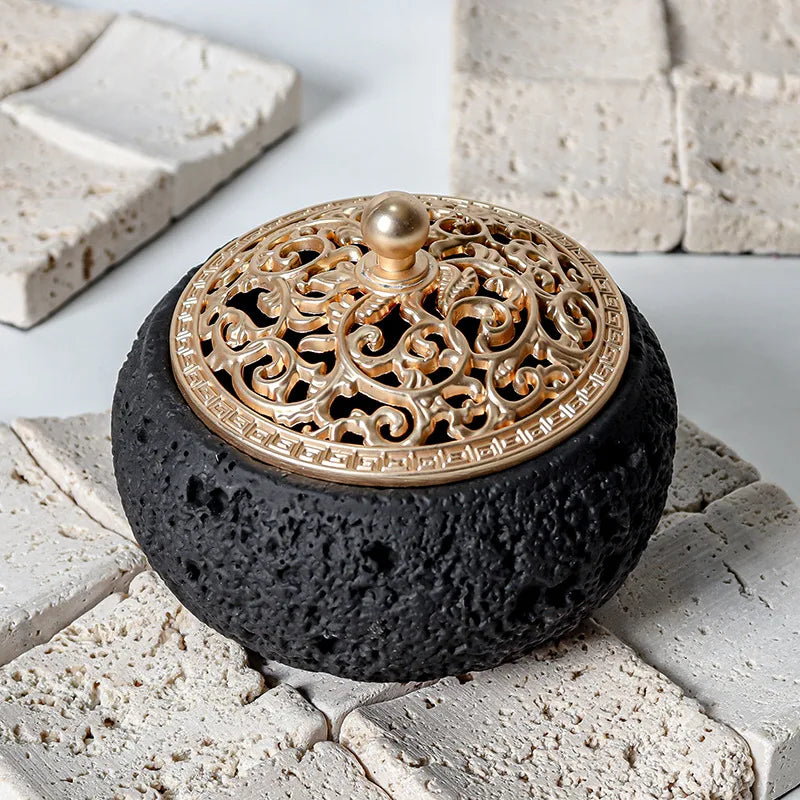 Creativity Carved Cover Incense Burner Three Legged Home Interior Elegant Home Desktop Decoration Fragrance Container Oasis Select