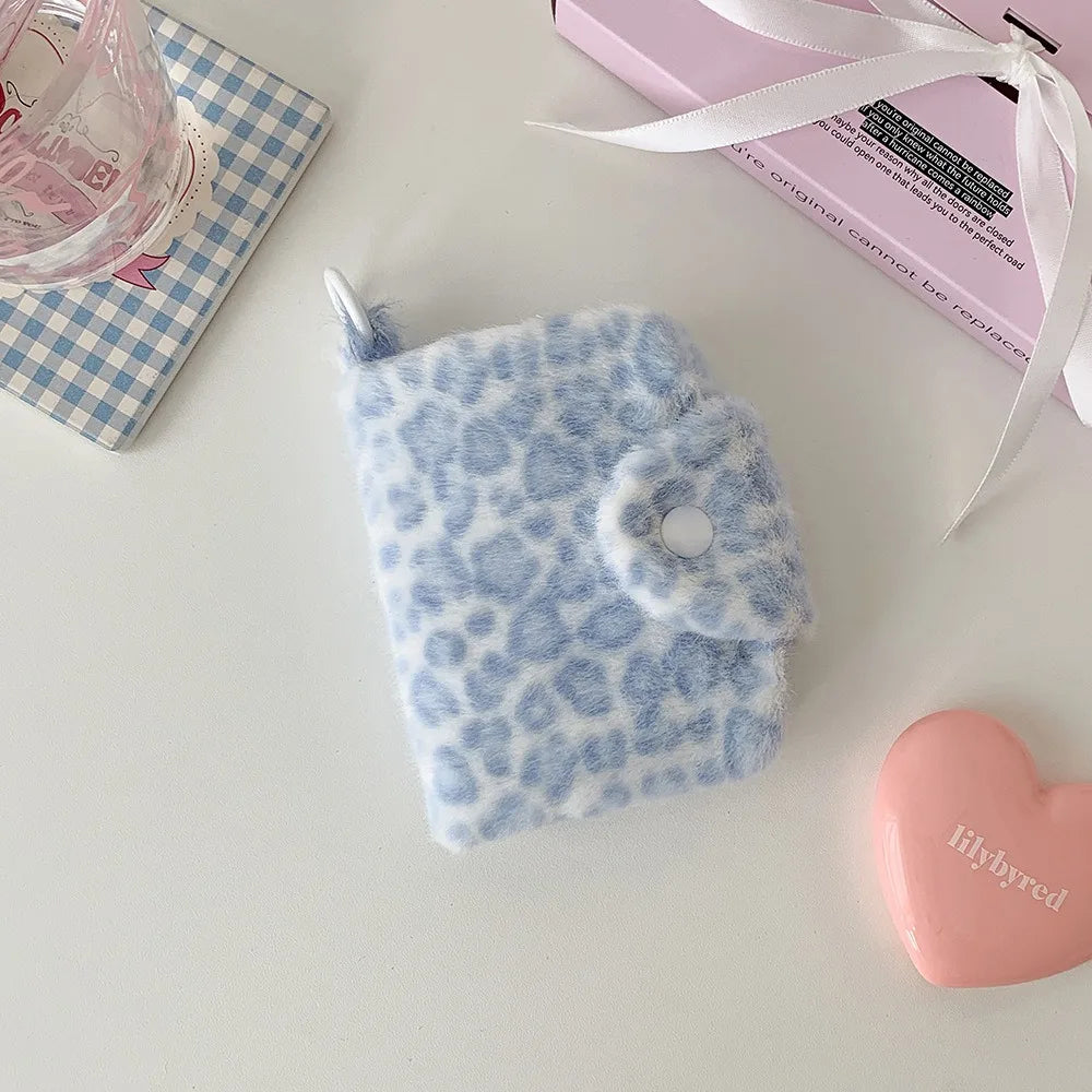 INS Leopard Coin Purse Small Wallet Sweet Storage Pouch Multi-functional Cosmetic Bag Lipstick Holder Portable Card Case Oasis Select Blue