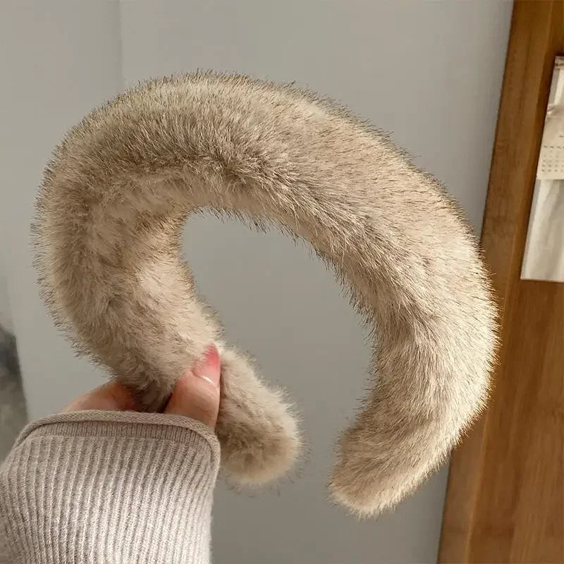 Fluffy Wide Hair Hoop Headband – Soft Furry Band for Women & Girls