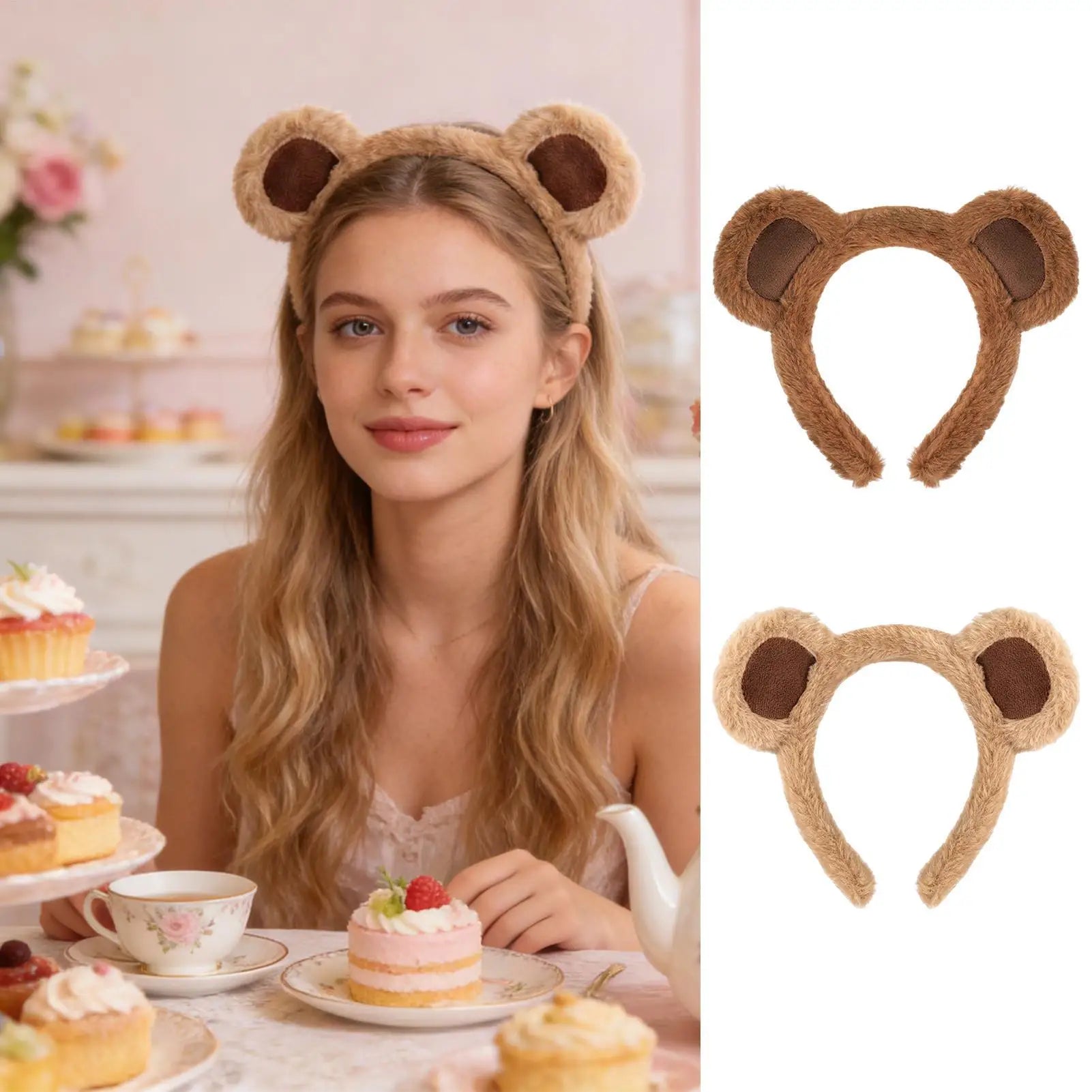 Headband Cute Bear Ears Plush Hairband Women Girls Wash Face Lovely Animal Headbands Cosplay Hoops Band Hair Accessories Oasis Select