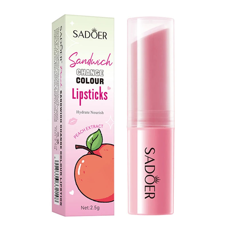 2.5g/pc Color Changing Lipstick – Strawberry Orange Peach Avocado Fruit Flavored Heart Core Lip Balm Moisturizing Hydrating Oasis Select Peach 1pc