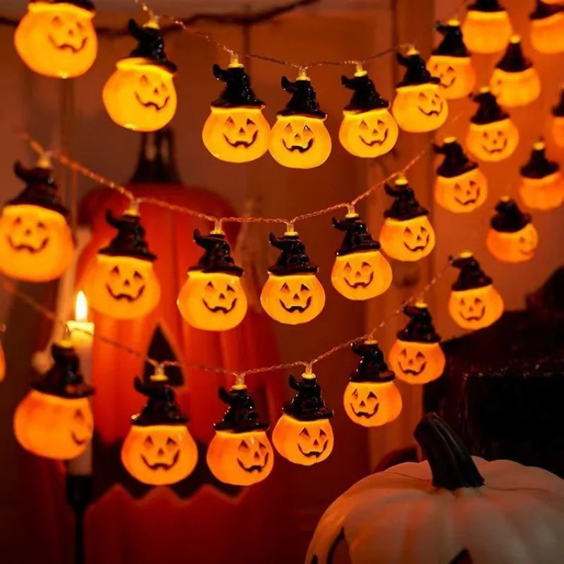 LED Halloween Decorative Light String Pumpkin Ghost Evil Devil's Eye Skull Party Festival Atmosphere Light Oasis Select Hooded pumpkin USB 6m 40light