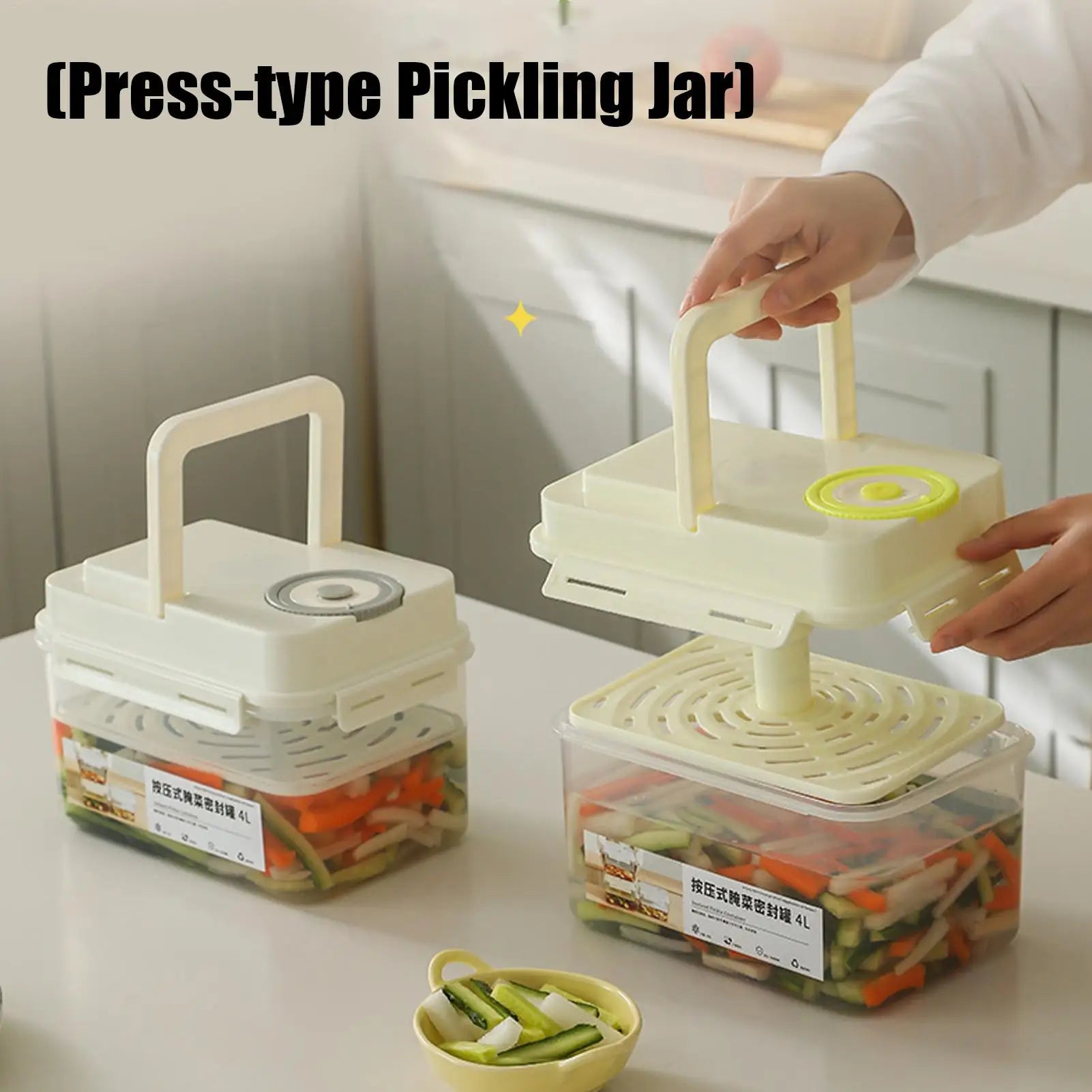 4L Pickle Jar with Press Plate Leakproof Kitchen Organizer Bins For Gherkin Sauerkraut Olive And Kimchi Storage Container Oasis Select