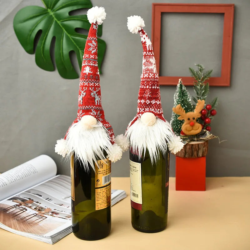 Faceless Christmas Decoration Items Knitted Old Man Wine Bottle Covers Figurine Wine Caps Wine Bottle Decorations Oasis Select