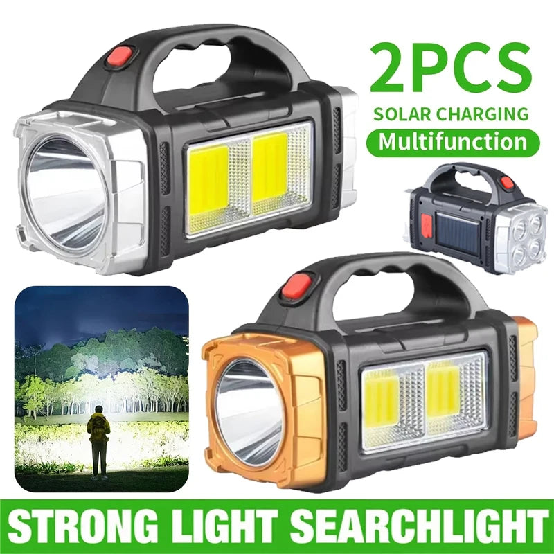 Portable Powerful USB Rechargeable Flashlight Solar LED Light with COB Work Light 4 Gear Charge Mobile Phone Camping Lamp Oasis Select