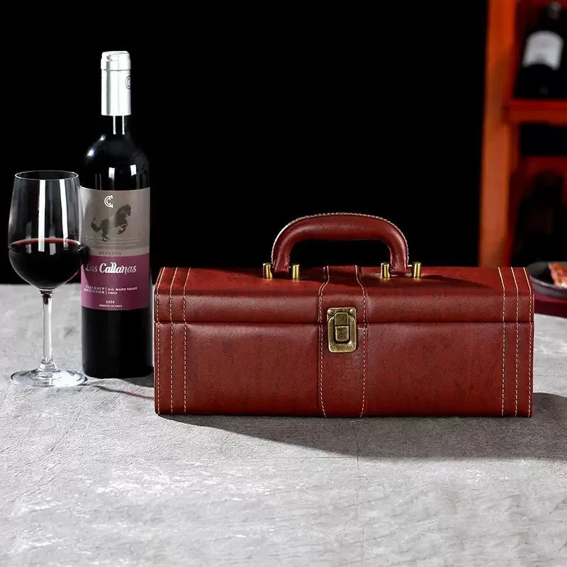 Luxury PU Leather Wine Bottle Gift Box Home Storage Organizer Wine Carrying Holder Leather Gift Box Packaging Bottle Opener Set Oasis Select