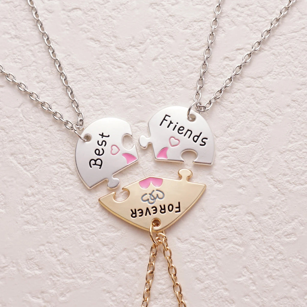 3 Pcs/set Best Friends Forever Heart Pendant Necklace For Women Adjustable Love Broken Heart BFF Choker Party Jewelry Accessorie Oasis Select