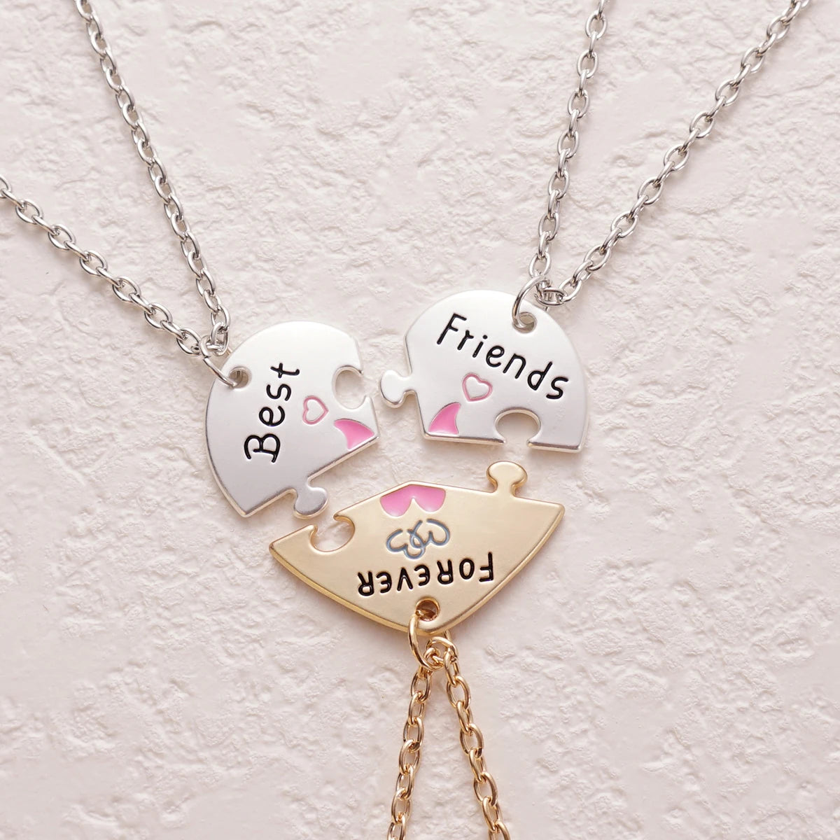 3 Pcs/set Best Friends Forever Heart Pendant Necklace For Women Adjustable Love Broken Heart BFF Choker Party Jewelry Accessorie Oasis Select