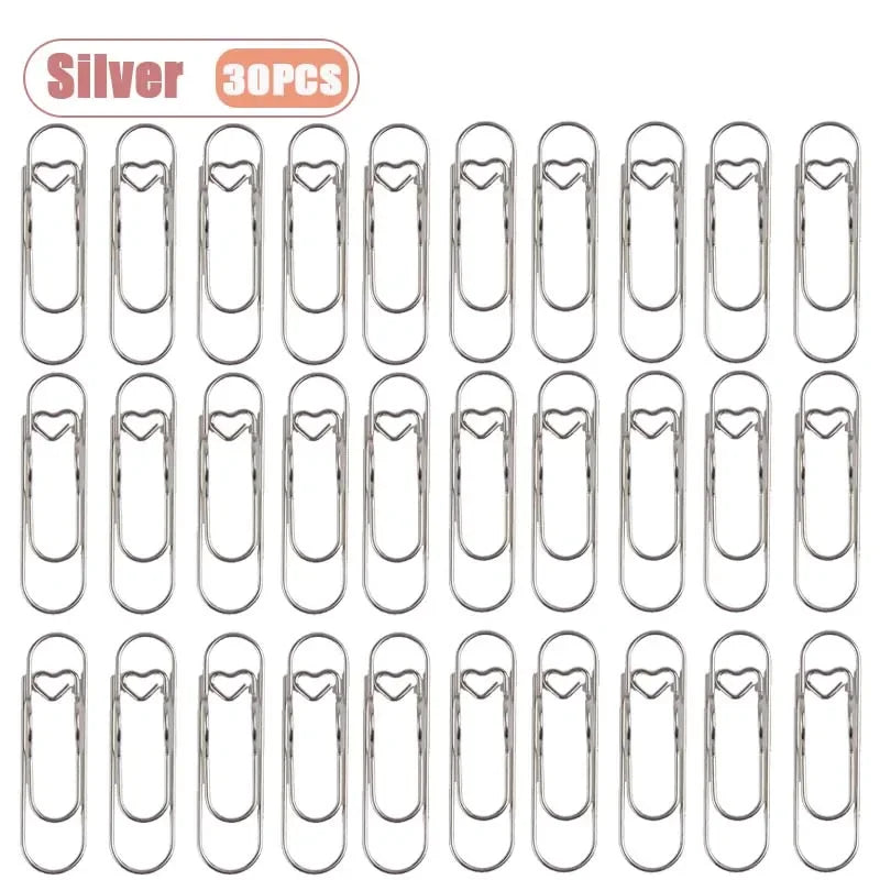 10-100PCS Heart Shaped Notebook Clips Creative Bookmark Page Holders Metal Pen Clips for Journal Planner Office Supplies Oasis Select Silver-30PCS