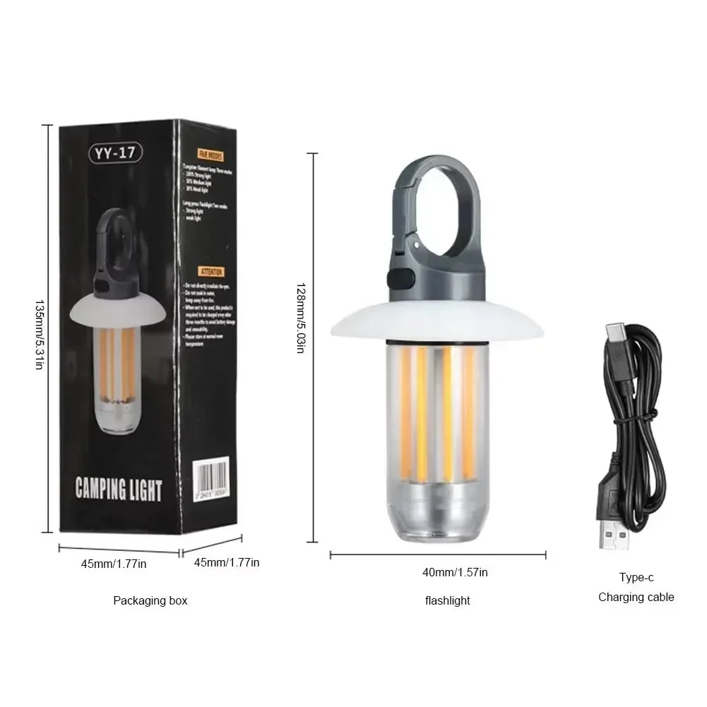 Powerful LED Flashlight USB Rechargeable 8 Tungsten Filament Camping Lantern Outdoor Portable Hook Tent Lamp Handheld Flashlight Oasis Select
