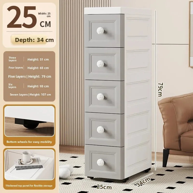 Narrow Storage Box for Kitchen Batoom Organizer Slim storage bin Home utility Closet elf PP Material Versatile Use Oasis Select 25cm Gray 7 Layers