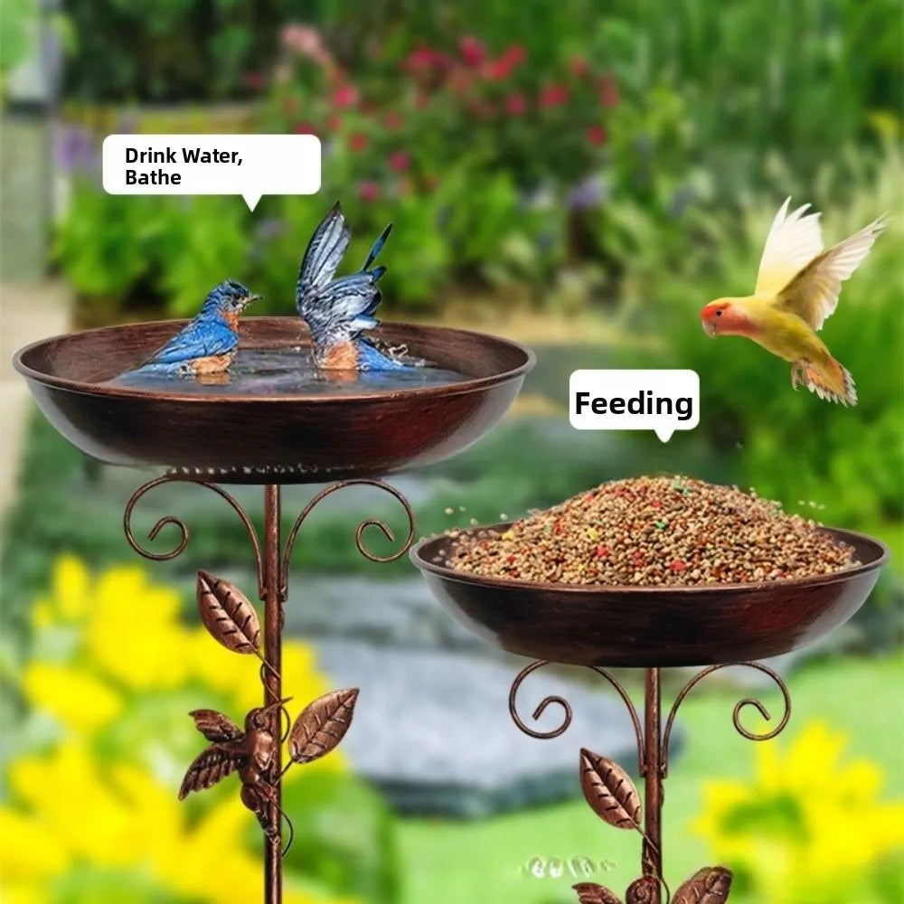 Iron Garden Birdbath Vintage Sturdy Bird Feeder Ground Plugin Large Capacity Multi Functional Bird Water Bowl Parrot Oasis Select