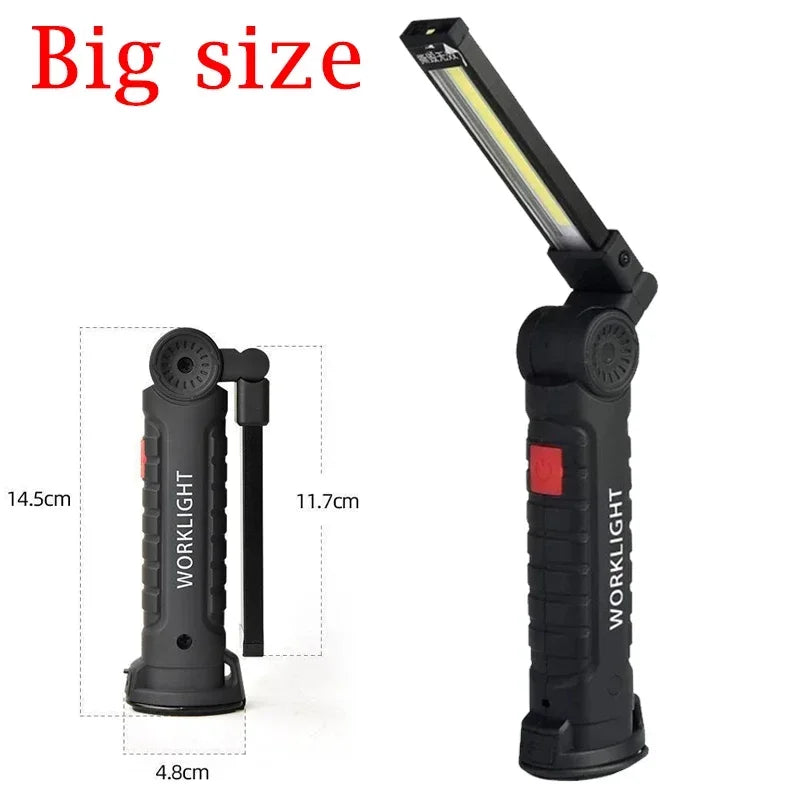 Handheld Folding COB XPE LED Work Light Flashlight with Built-in Battery Emergency Car Inspection Lamp with Red SOS Strobe Oasis Select W52 Big Built in battery
