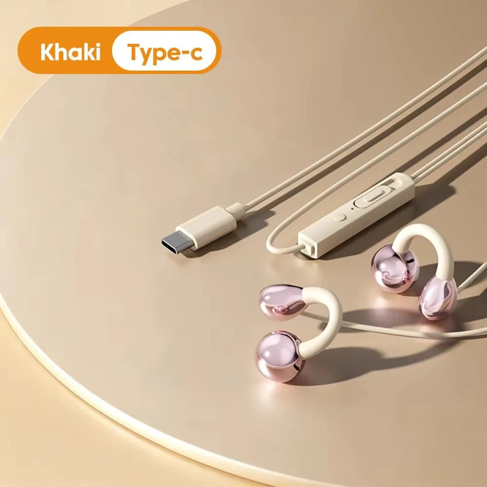 Ear Clip Type Wired Headphones 3.5mm/Type-C HiFi Ear Clip Headphones Wire Control Stereo Earbuds Not In Ear Headphones Oasis Select skin type-c