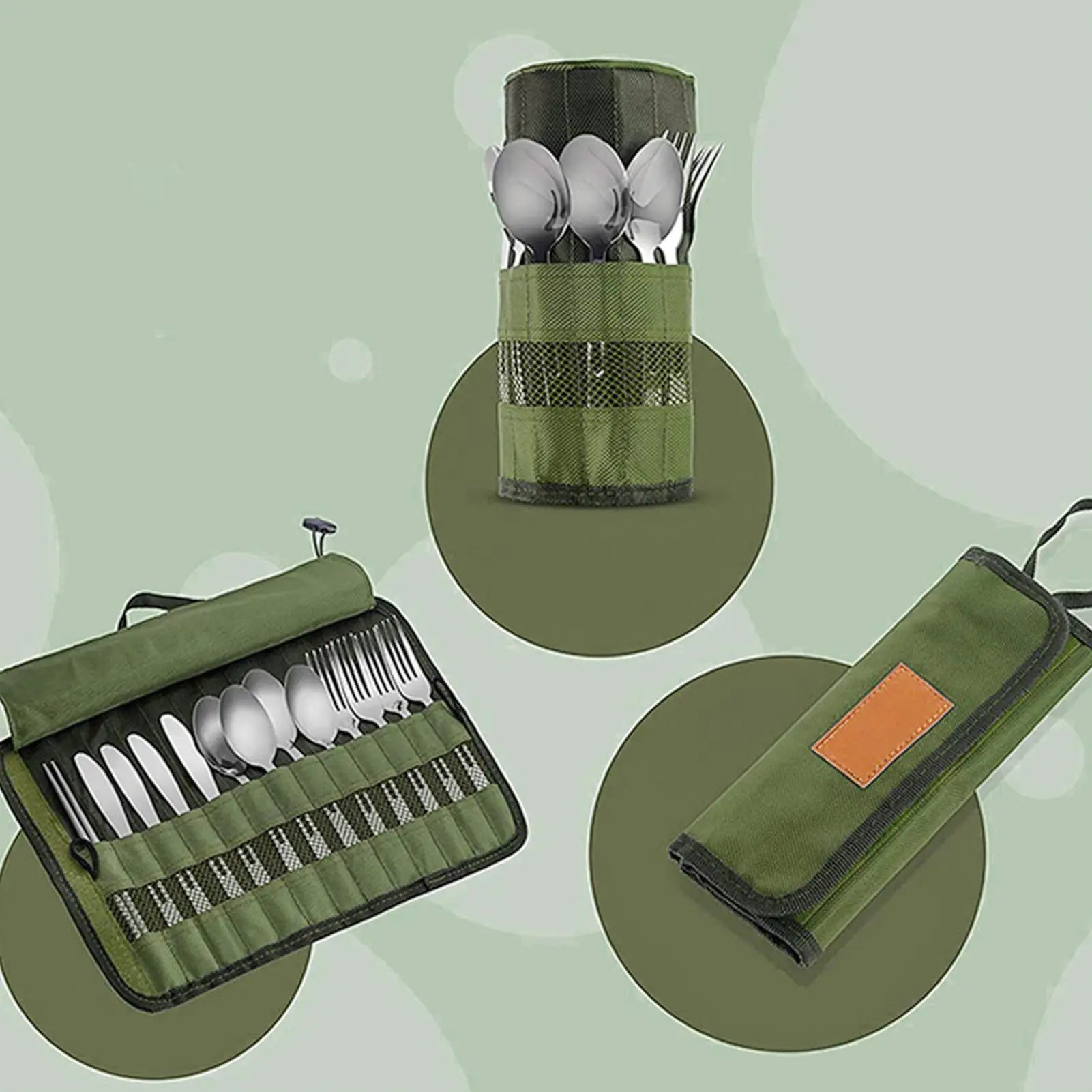 Portable Roll Up Pouch Bags Outdoor Camping Cutlery Storage Bag Cutlery Storage Water Resistant Case For Forks Spoons Chopstick Oasis Select