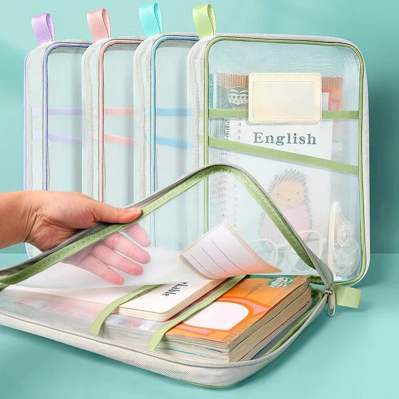 A4 Stationery Storage Bag Double-layer Mesh Zipper Bag Large Capacity Organizer Folders School Office Supplies Stationary Bag Oasis Select