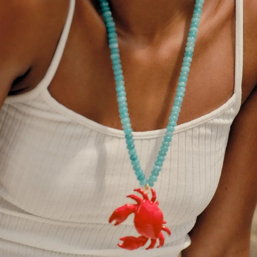 New Beaded Pendant Crab Necklace Childishness Design Enamel Crab Handmade Necklace Boho Style Boho Necklace Summer Accessory Oasis Select