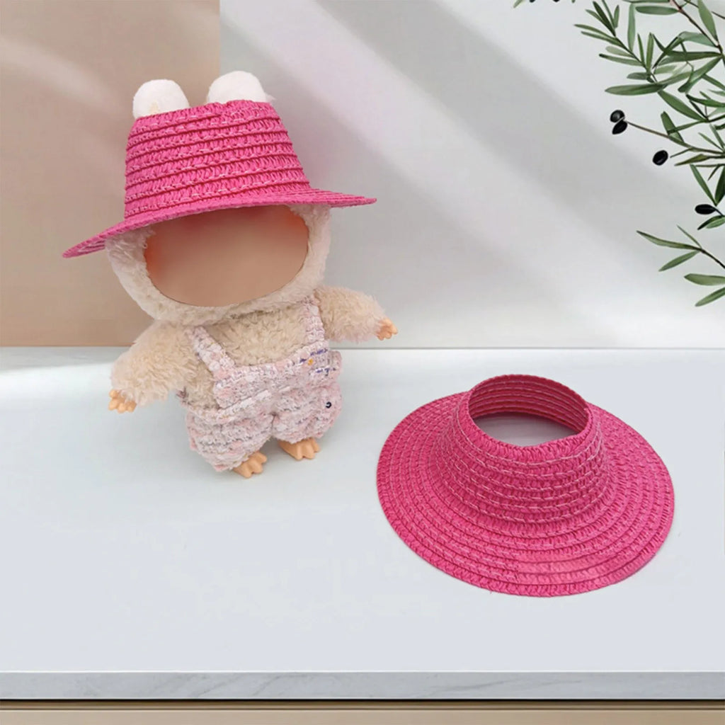 Colored Empty Straw Hat For Ropa Labubu Lovely Little Doll Accessories Cute Hat Decoration Oasis Select Hot Pink One Size