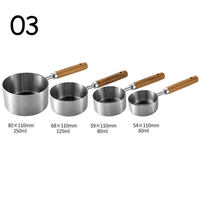 4PCS Measuring Spoon Set Stainless Steel Wooden Handle Measuring Cups Spoons Baking Tools Coffee Bartending Kitchen Accessories Oasis Select siliver 03