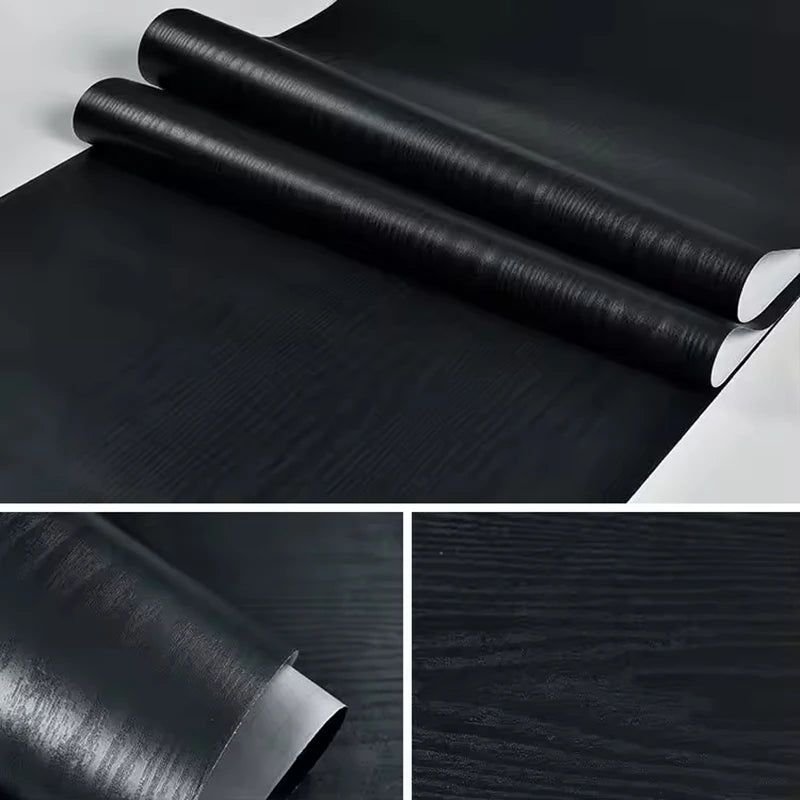 PVC Wood Grain Self-Adhesive Wallpaper Black White Solid Color 55cm Suitable For Wardrobes Kitchen Furniture And Wall Decoration Oasis Select