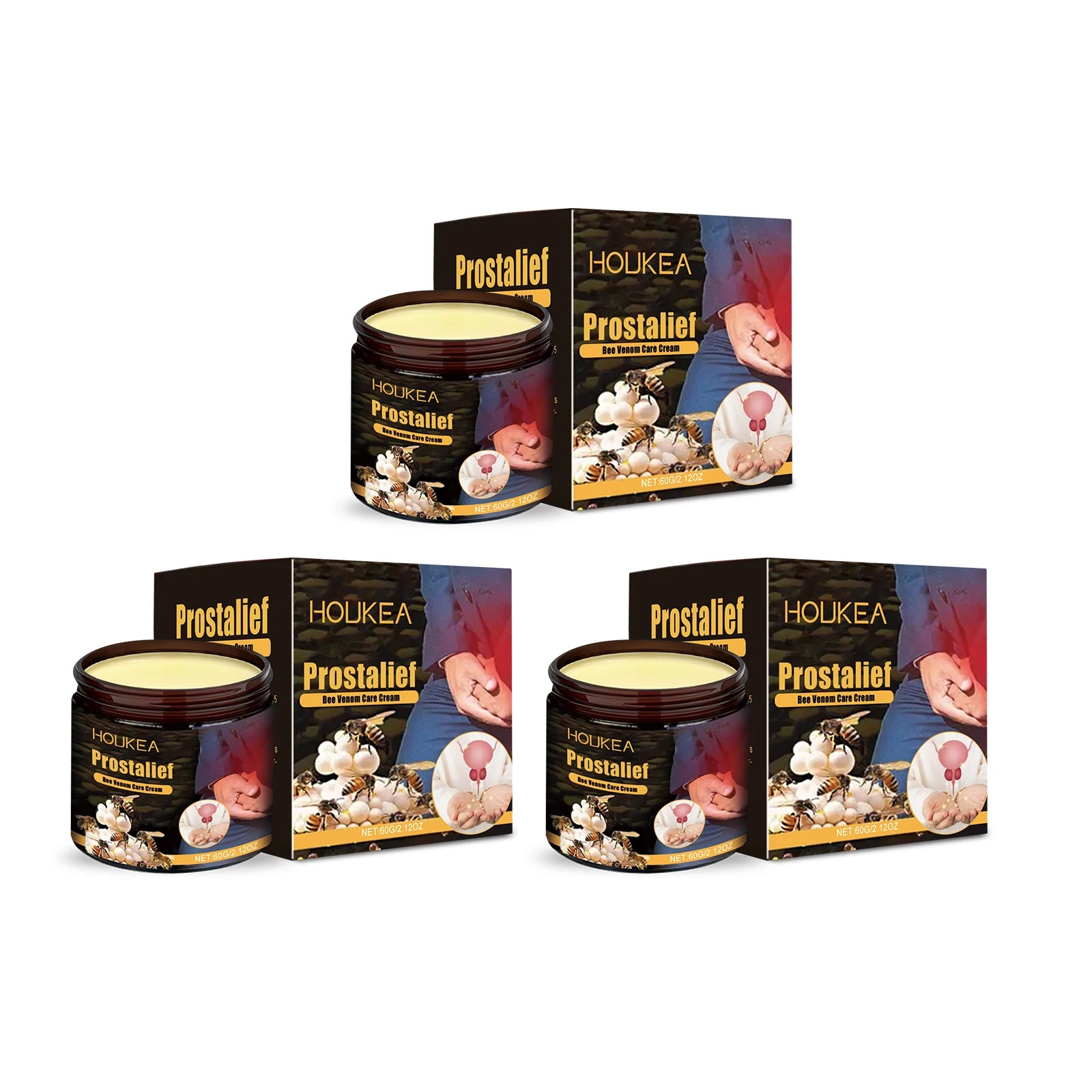 Houkea Bee Venom Man Private Area Care Cream Lasting Sex No Side Effects Soothing Pain Increase Enlarge Penis Treatment Creams Oasis Select 60g Boxed X 3PCS