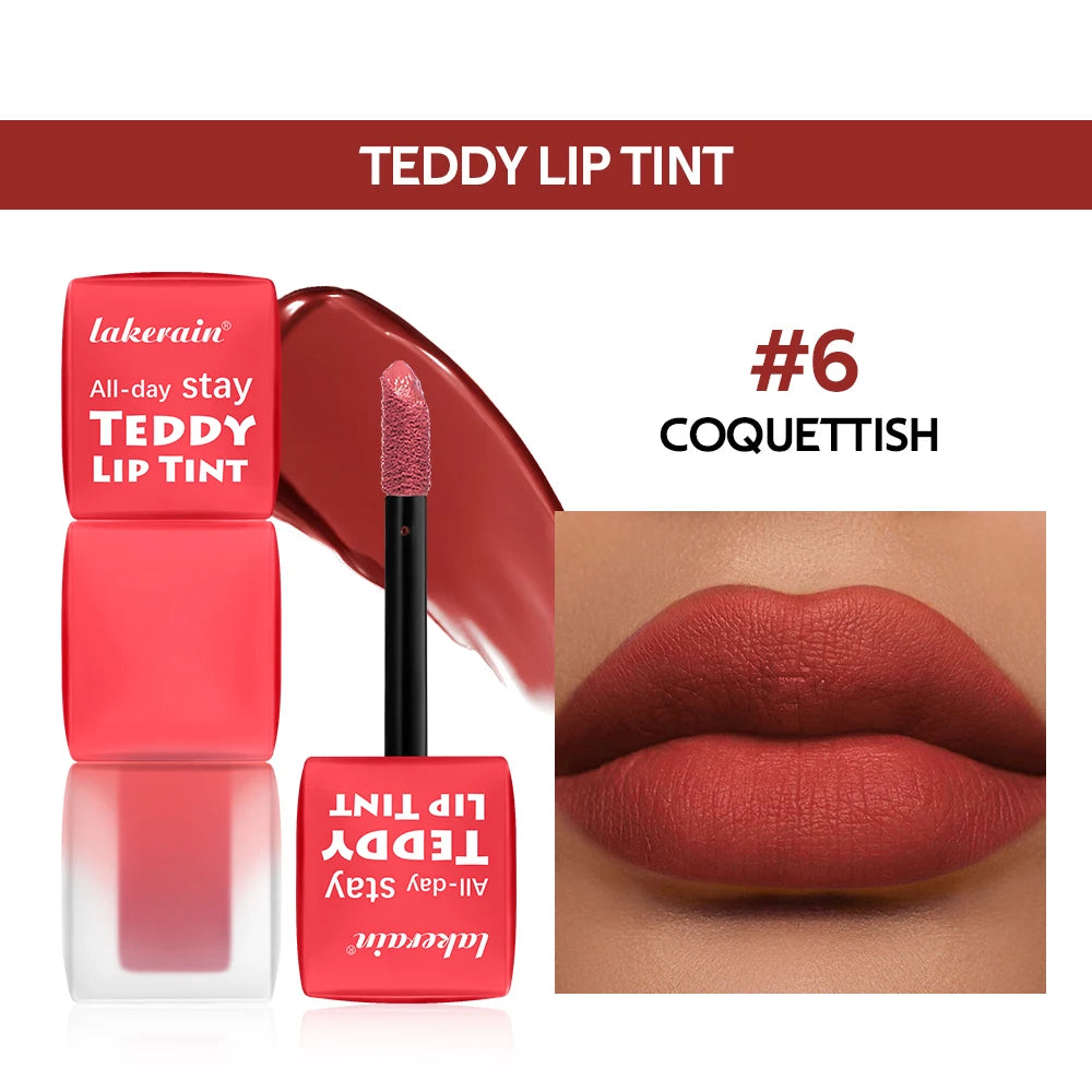 Teddy Tint Lip Stain – 12H Matte Waterproof Lip Gloss 6 Shades Matte Lip Stain Oasis Select 6Coquettish