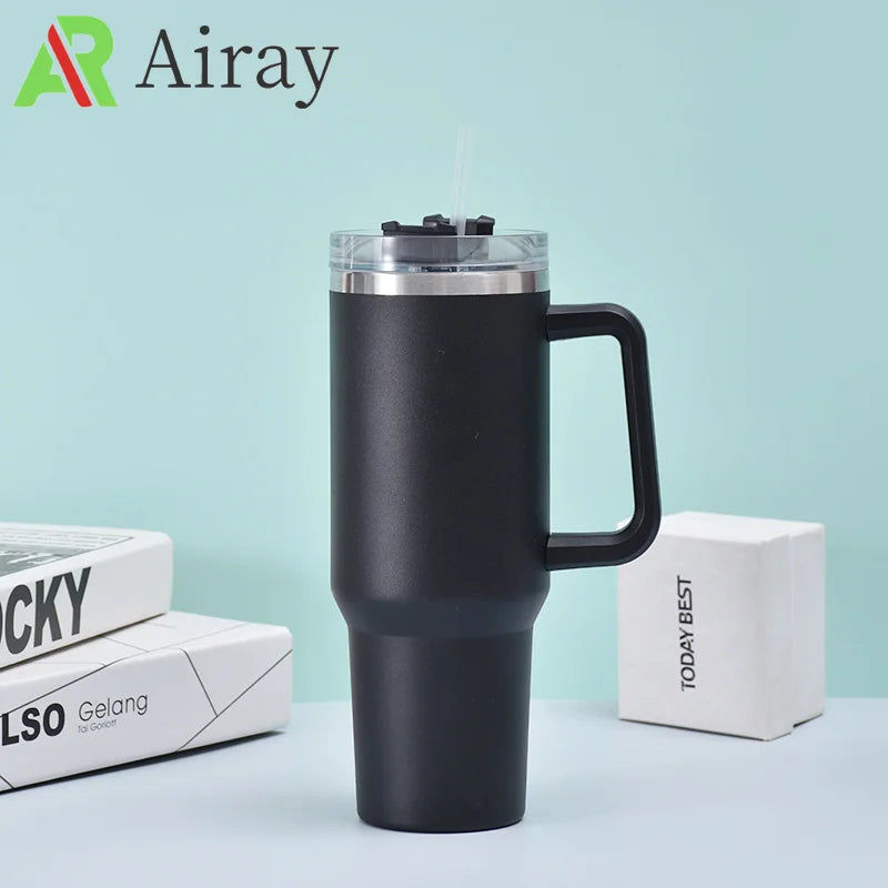 40oz Tumbler Vacuum Insulated Thermos Custom Travel Cup Stainless Steel Water Bottle Coffee Mugs With Handle Outdoor Drinkware Oasis Select black 1-1.5L