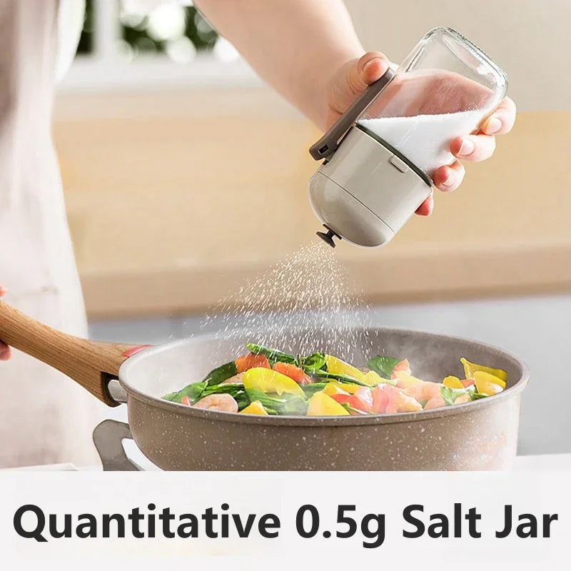 Kitchen Cooking Salt and Pepper Shakers Quantitative Glass Seasoning Bottle Each Press 0.5g Metering Household Salt Jar Oasis Select