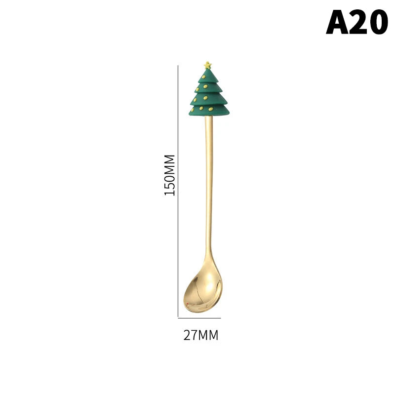 Stainless Steel Christmas Dessert Spoons Cake Forks with Cartoon Christmas Tree Elk Design - Set of 1/2/4/6 - Gift Box Included Oasis Select A20