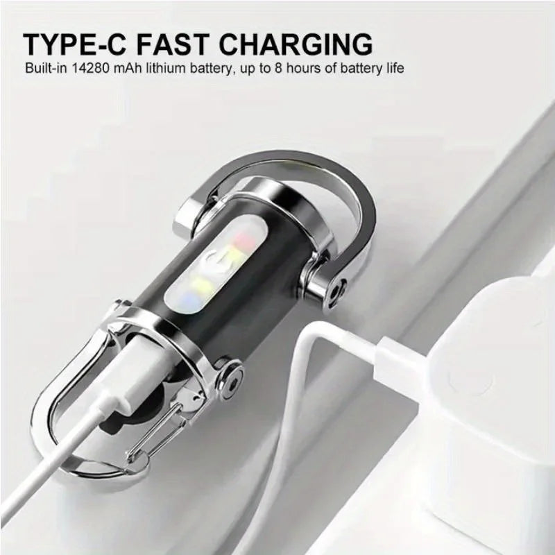 Mini COB LED Keychain Flashlight | USB-C Rechargeable, 6 Modes