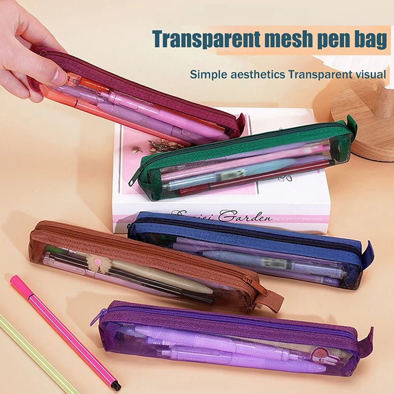 Mesh Travel Cosmetic Storage Bag Toiletries Clear Wash Bag Brush Storage Bag Multi-Functional Square Stationery Pencil Pouch Oasis Select