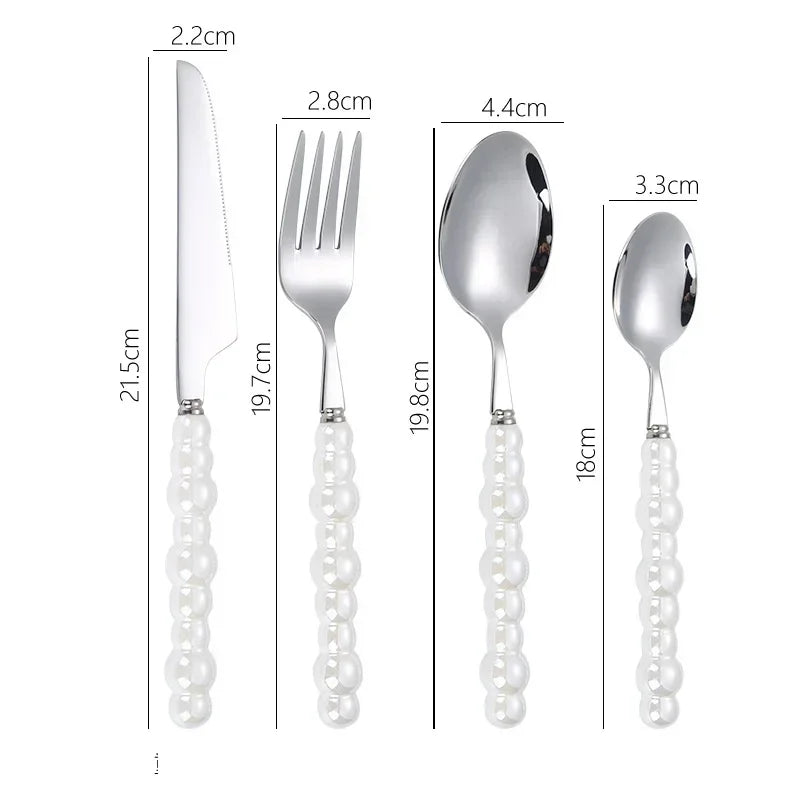 4Pcs/Set Luxury Dinnerware Stainless Steel Spoon and Fork Ceramic Pearl Handle Western Silver Cutlery High-looking Tableware Oasis Select Pearl-white-4pcs