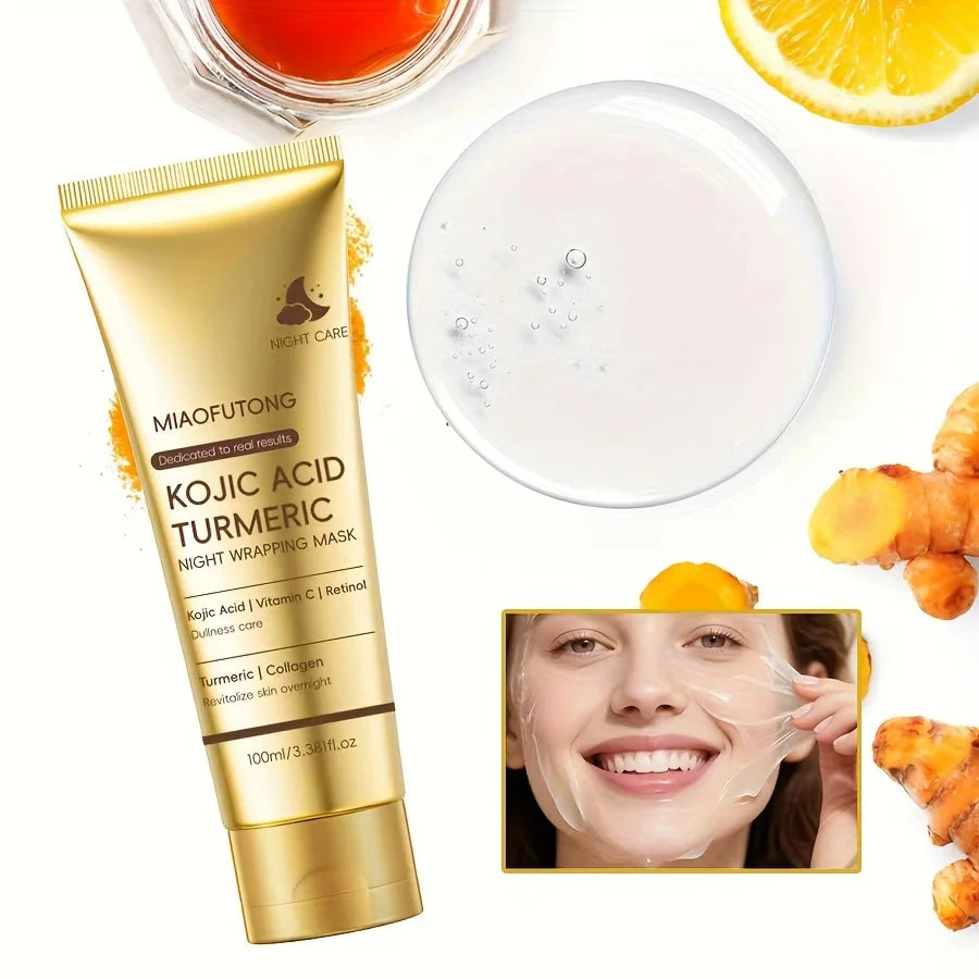 Kojic Acid Turmeric Overnight Peel Off Mask 100ml Hydrolyzed Collagen Brightening Skin Firming Korean Facial Treatment Oasis Select