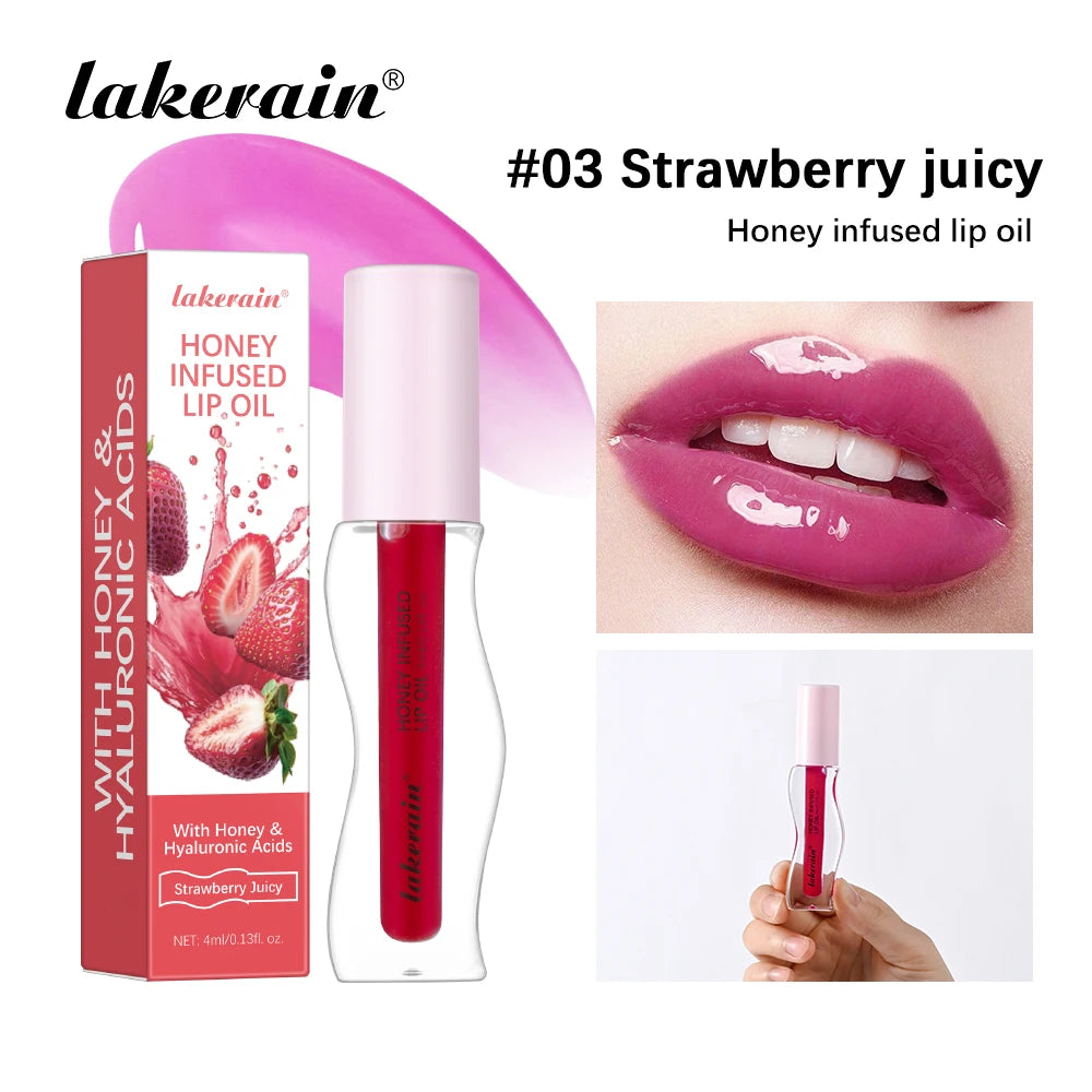 Crystal Fruit Honey Essence Lip Oil Sexy Plump Lip Jelly Strawberry Tinted Lip Liquid Waterproof Moisturize Oil Lipgloss Makeup Oasis Select 03 STRAWBERRY JUICY